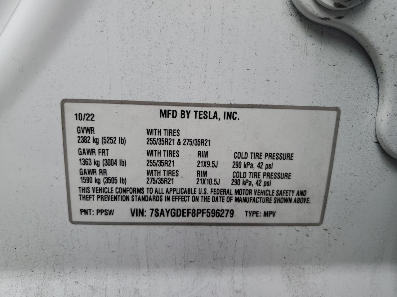 2023 Tesla Model Y vin: 7SAYGDEF8PF596279