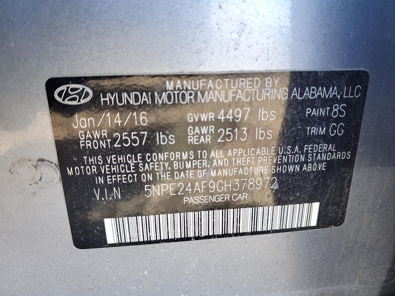 5NPE24AF9GH378972 2016 Hyundai Sonata Se