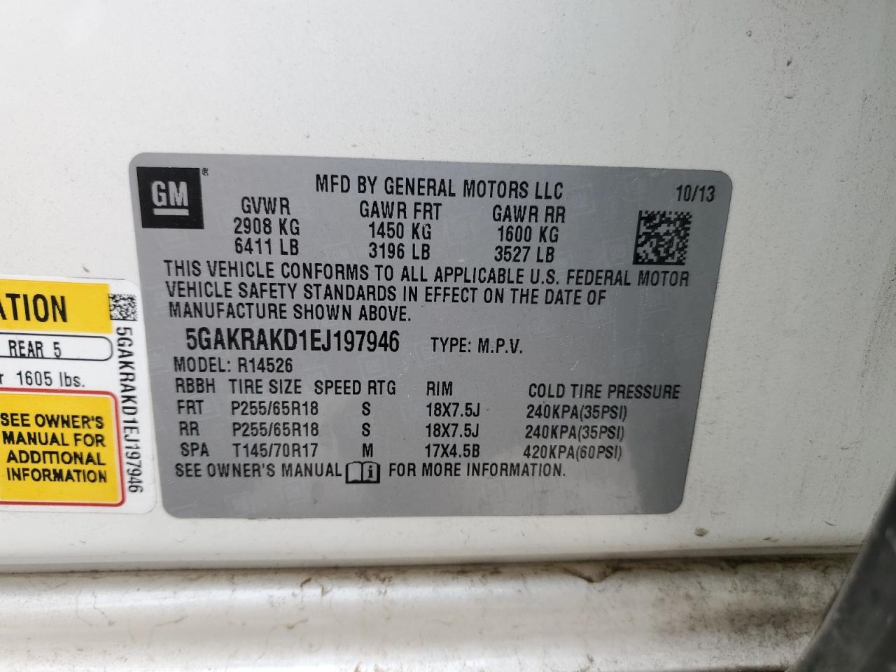 5GAKRAKD1EJ197946 2014 Buick Enclave