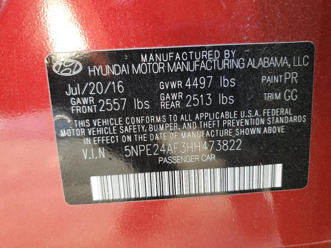 5NPE24AF3HH473822 2017 Hyundai Sonata Se