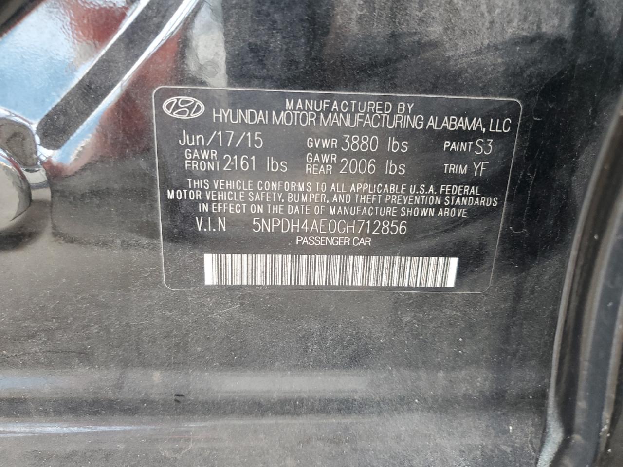 5NPDH4AE0GH712856 2016 Hyundai Elantra Se