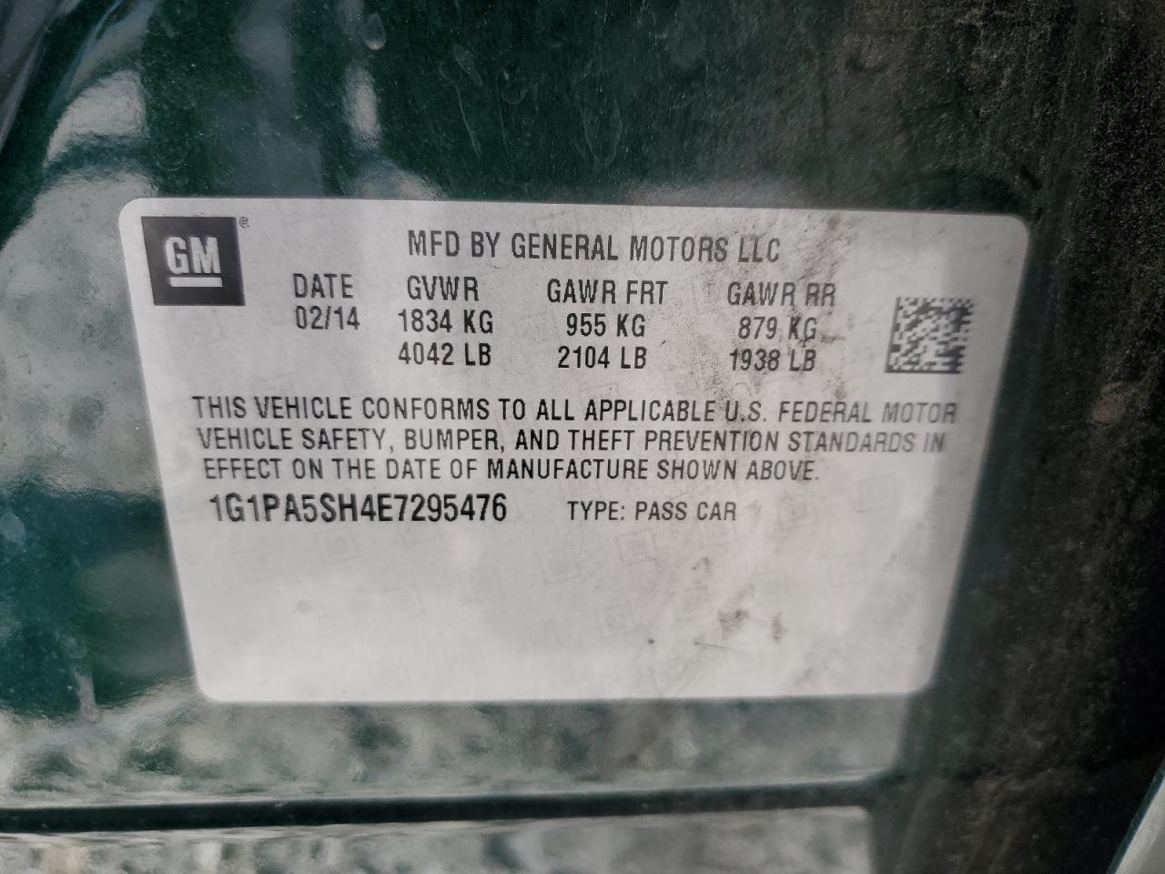 1G1PA5SH4E7295476 2014 Chevrolet Cruze Ls