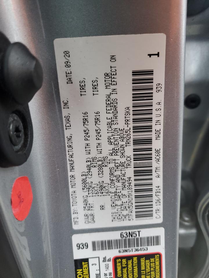 5TFAX5GN1MX189494 2021 Toyota Tacoma Double Cab