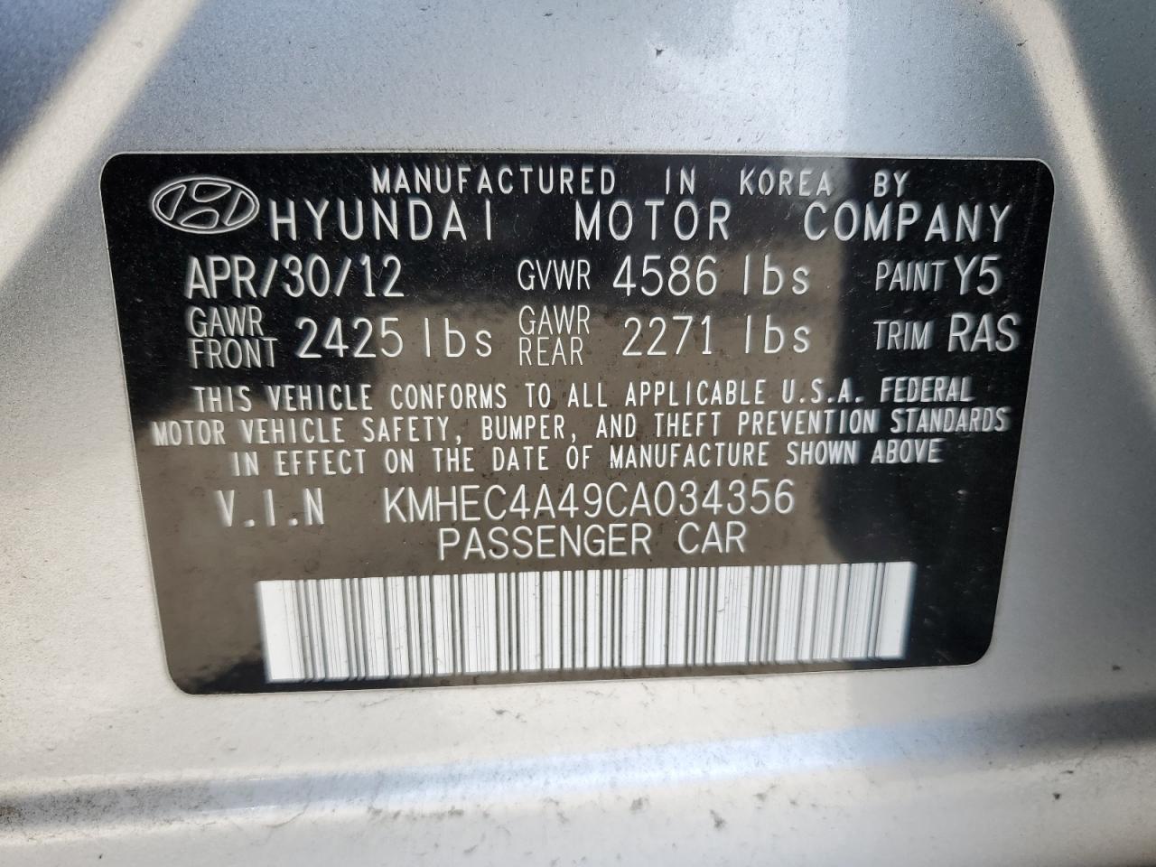 2012 Hyundai Sonata Hybrid vin: KMHEC4A49CA034356