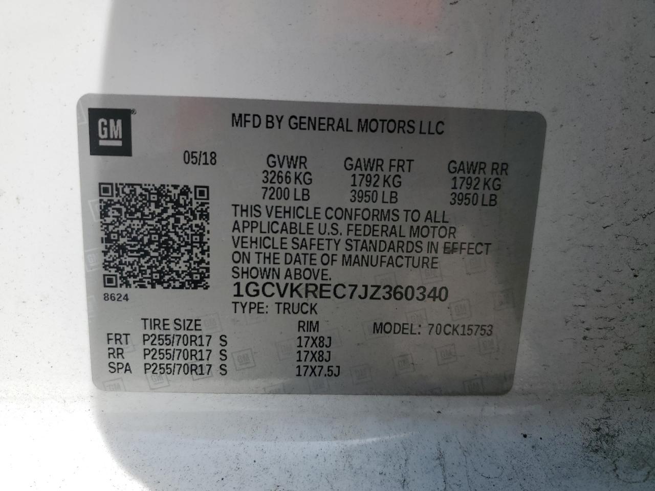 1GCVKREC7JZ360340 2018 Chevrolet Silverado K1500 Lt