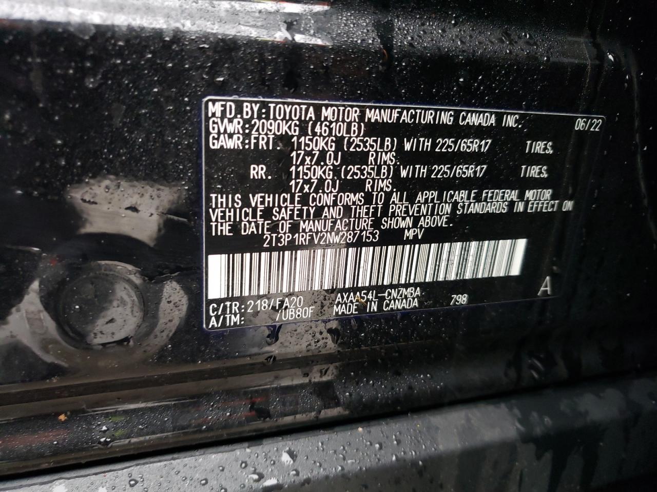 2T3P1RFV2NW287153 2022 Toyota Rav4 Xle