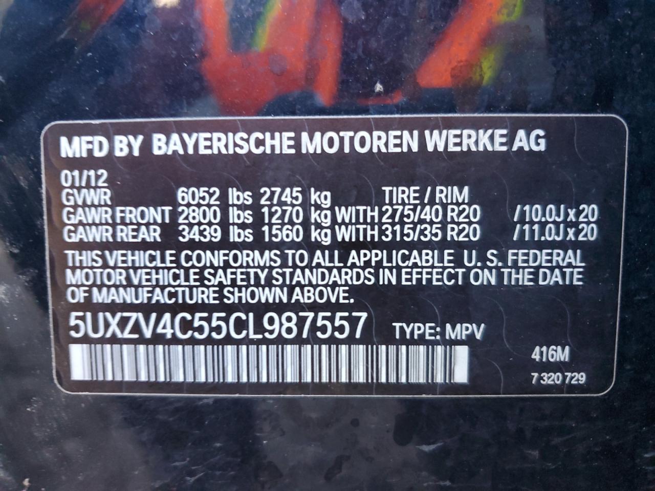 5UXZV4C55CL987557 2012 BMW X5 xDrive35I