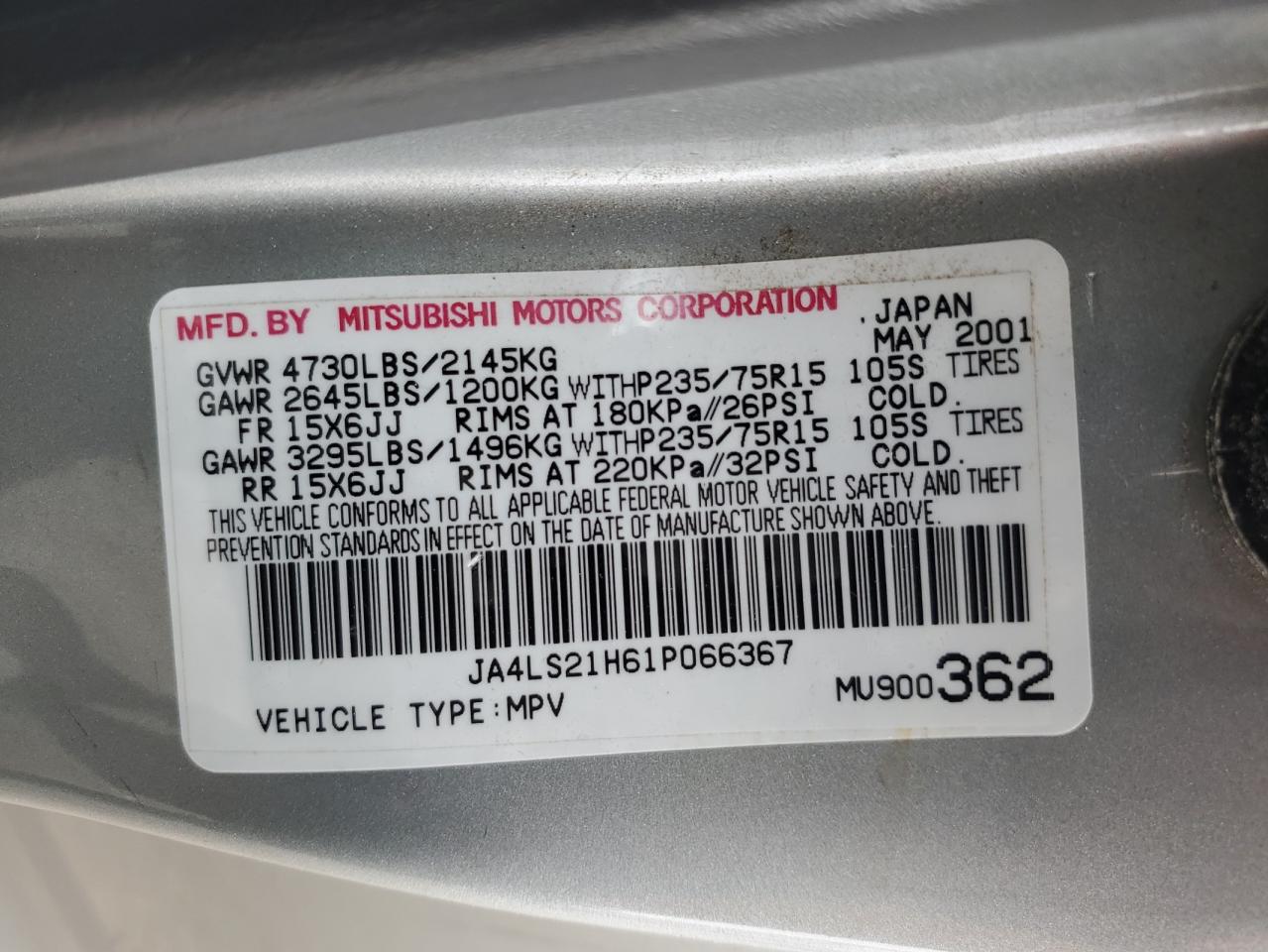 JA4LS21H61P066367 2001 Mitsubishi Montero Sport Es