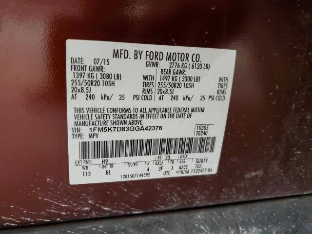 2016 Ford Explorer Xlt VIN: 1FM5K7D83GGA42376 Lot: 46375124