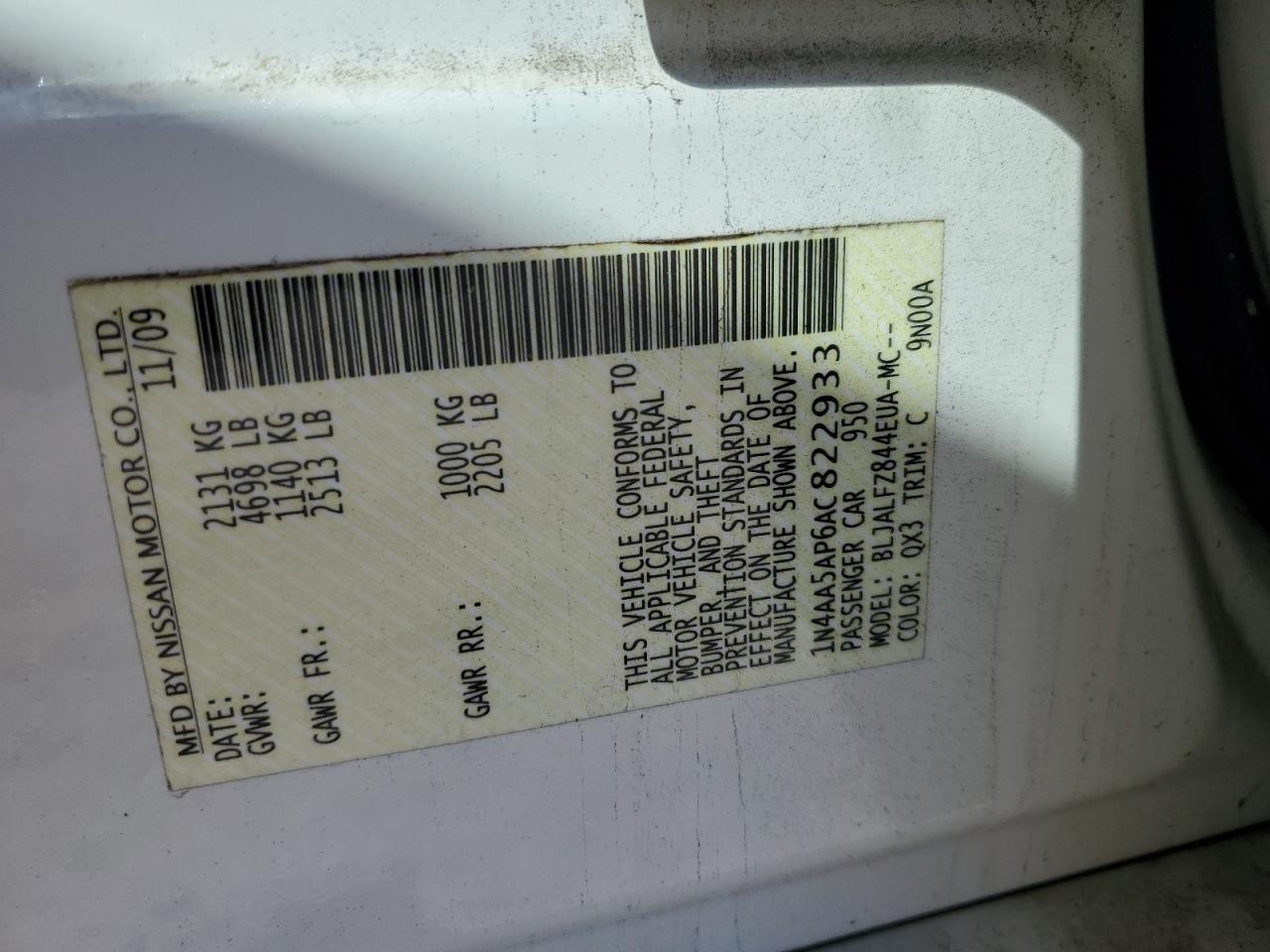 1N4AA5AP6AC822933 2010 Nissan Maxima S