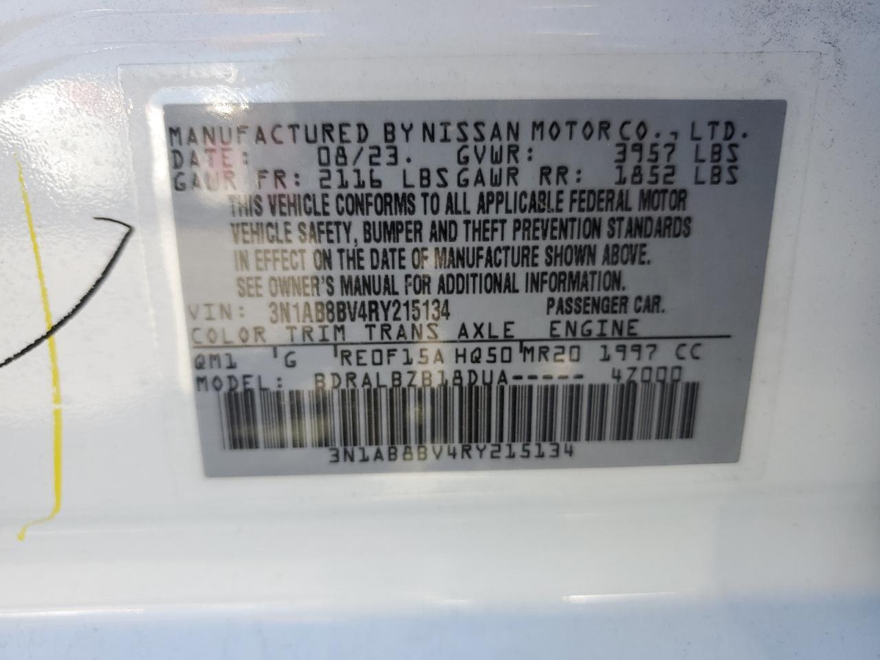 Lot #2766451085 2024 NISSAN SENTRA S