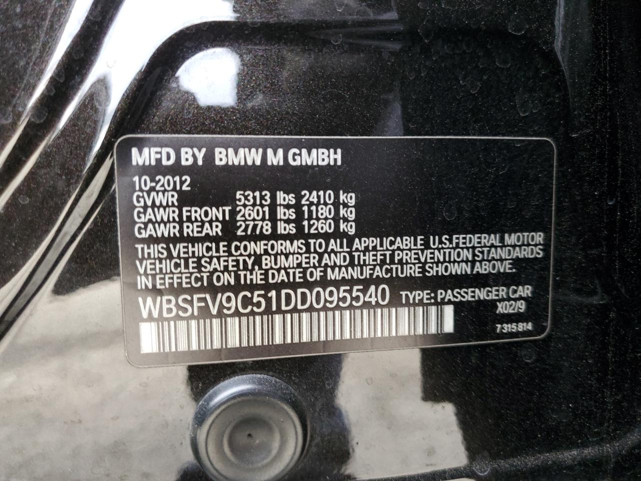 wbsfv9c51dd095540 WBSFV9C51DD095540 2013 BMW M5
