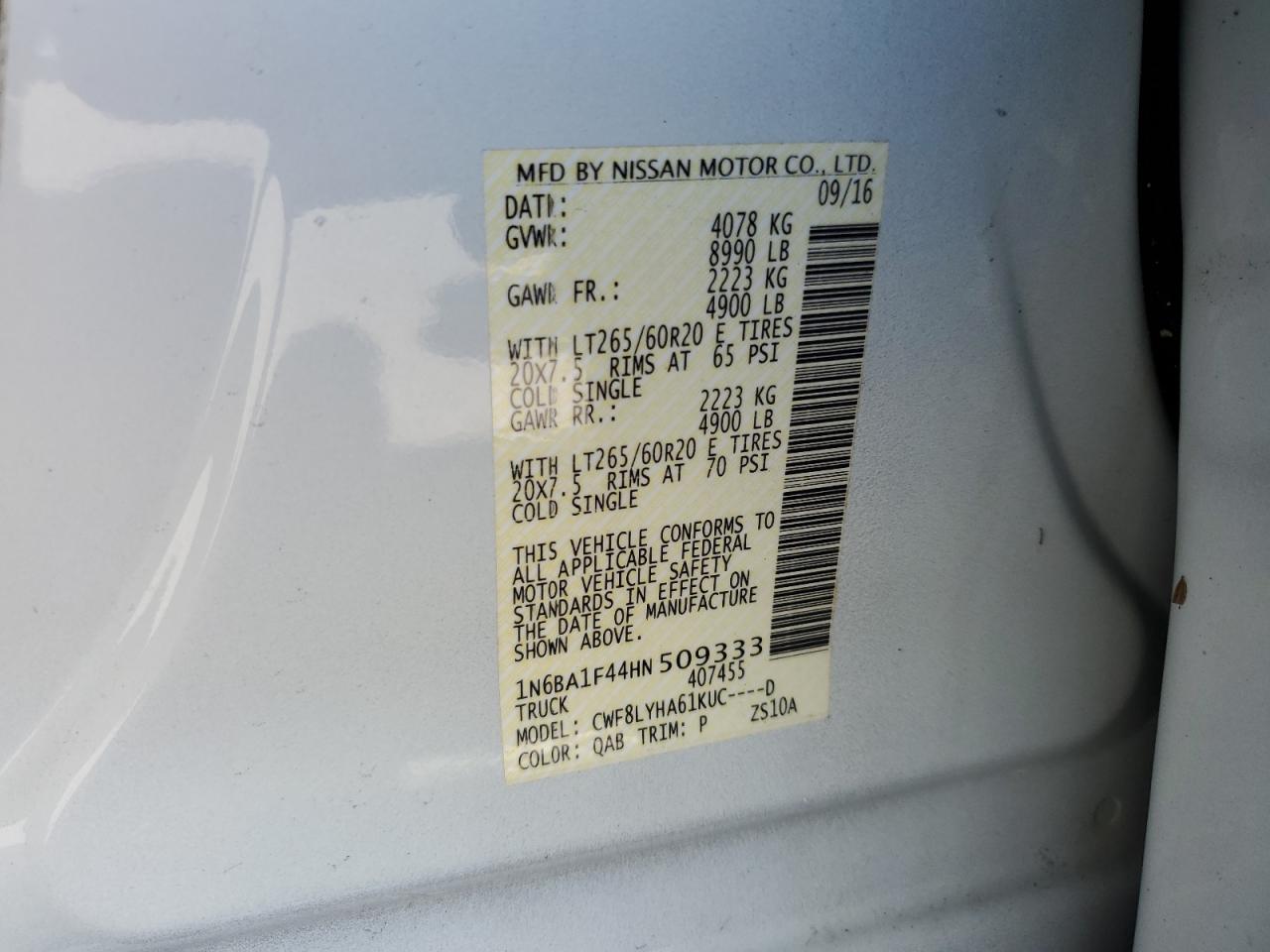 1N6BA1F44HN509333 2017 Nissan Titan Xd Sl