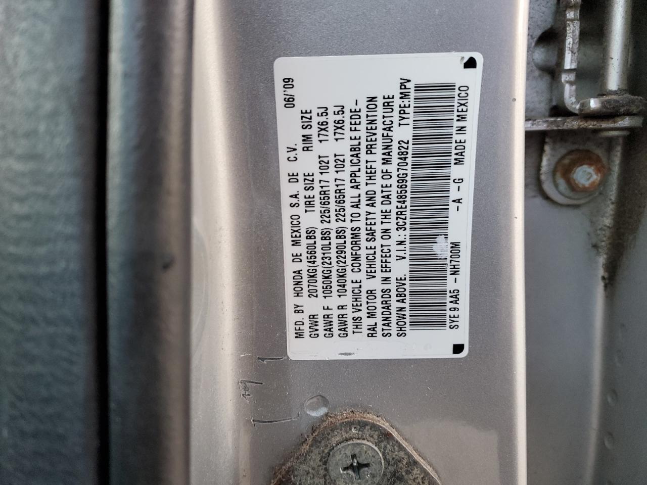 3CZRE48569G704822 2009 Honda Cr-V Ex