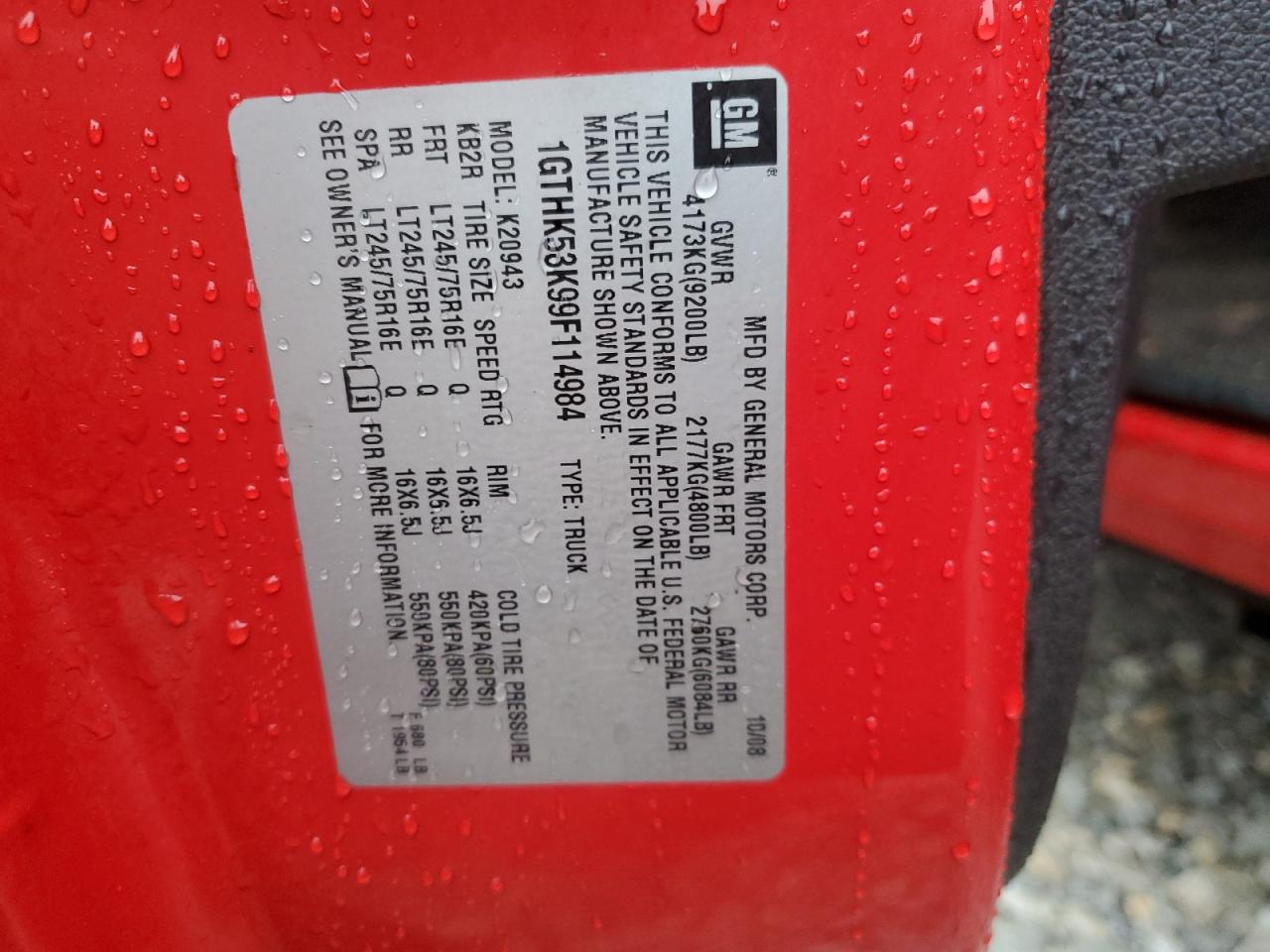 1GTHK53K99F114984 2009 GMC Sierra K2500 Sle