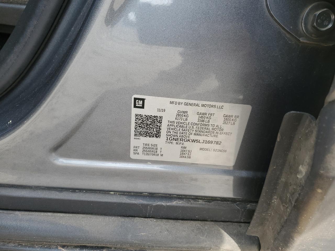1GNERGKW5LJ169782 CHEVROLET TRAVERSE 2020