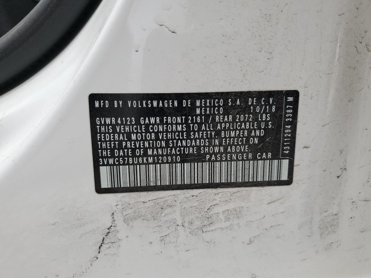 3VWC57BU6KM120910 2019 Volkswagen Jetta S