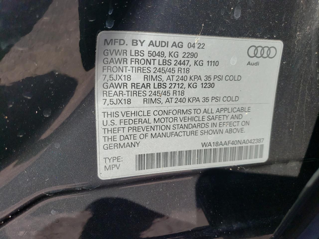 Lot #2404336130 2022 AUDI A4 ALLROAD