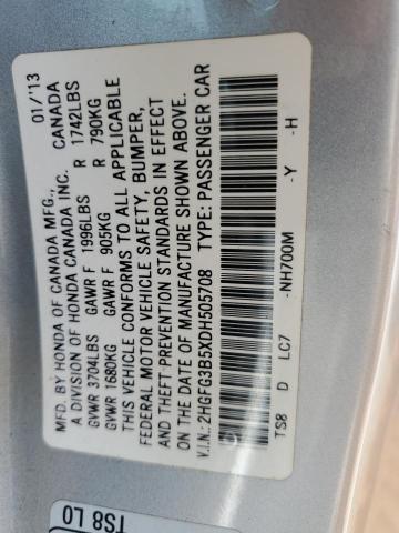 2013 Honda Civic Lx VIN: 2HGFG3B5XDH505708 Lot: 46704444