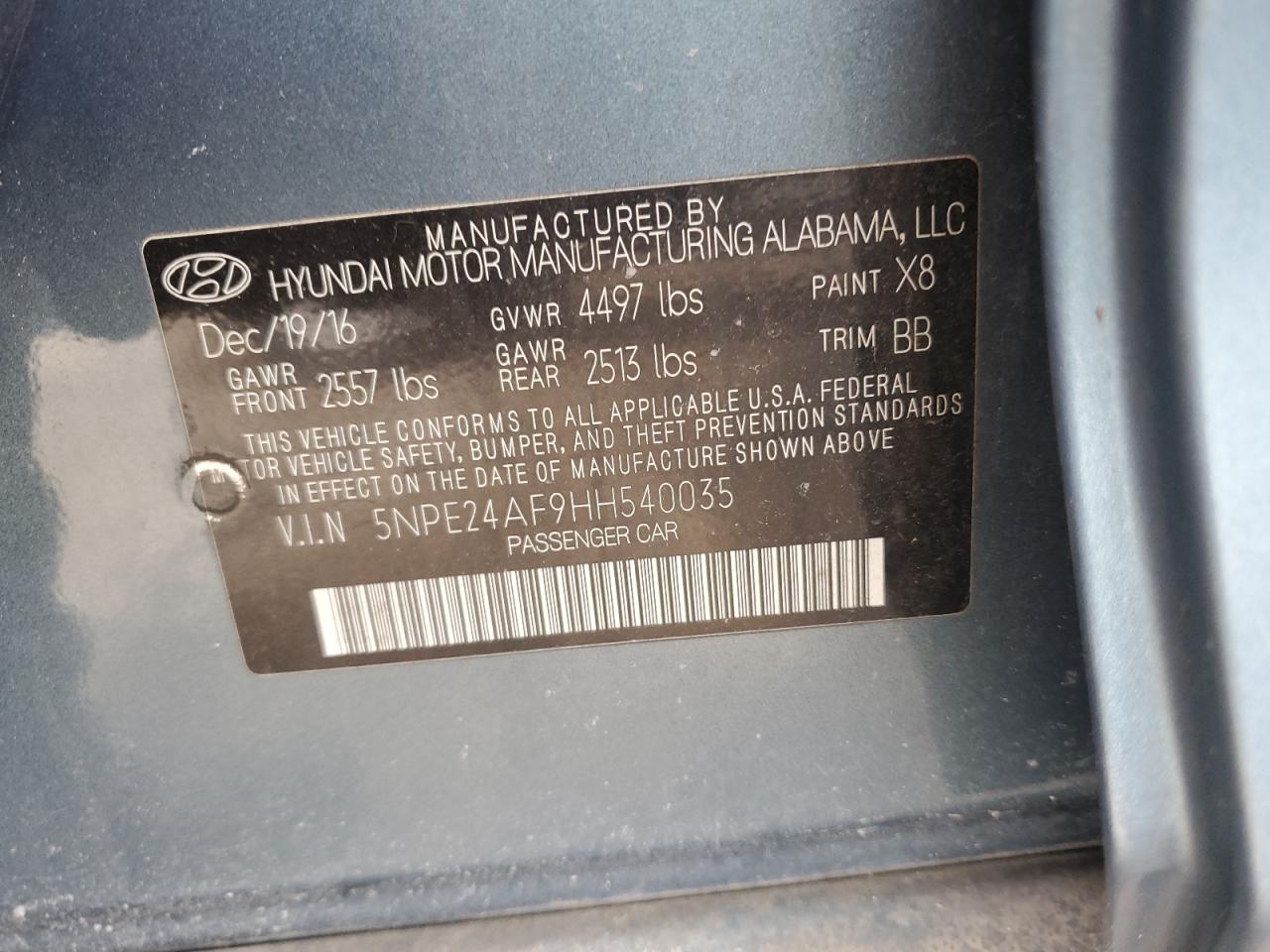 5NPE24AF9HH540035 2017 Hyundai Sonata Se