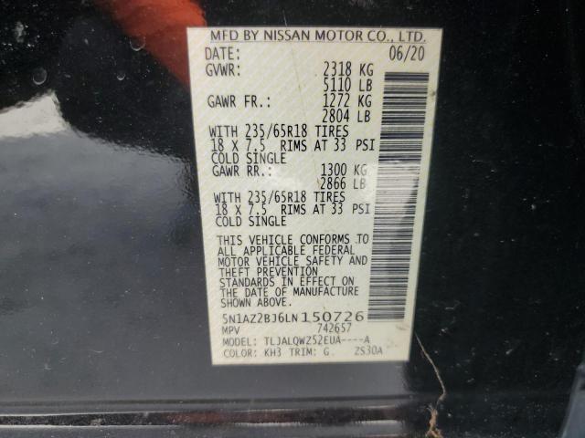 2020 Nissan Murano Sv VIN: 5N1AZ2BJ6LN150726 Lot: 45595424