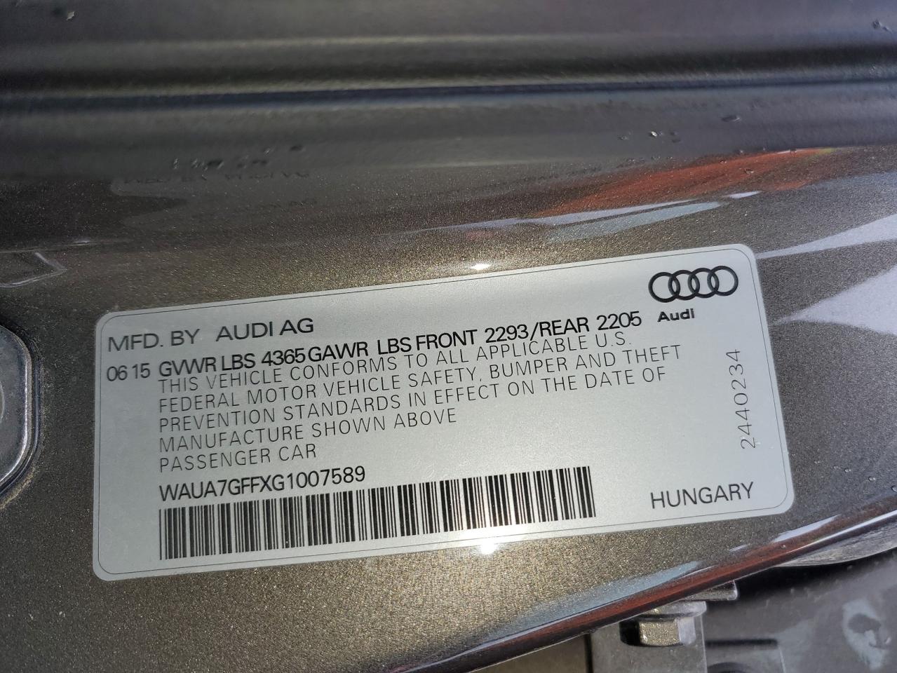 2016 Audi A3 Premium vin: WAUA7GFFXG1007589