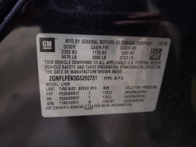 2016 CHEVROLET EQUINOX LT - 2GNFLFEK0G6260731