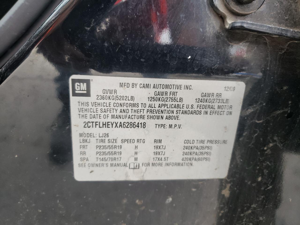 2CTFLHEYXA6286418 2010 GMC Terrain Slt