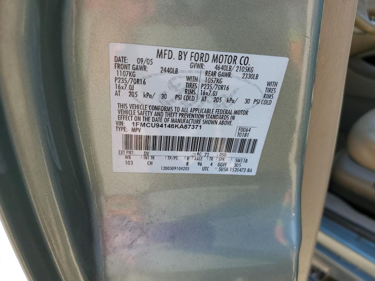 1FMCU94146KA87371 2006 Ford Escape Limited