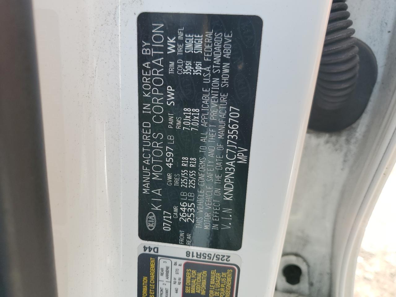 KNDPN3AC7J7356707 2018 Kia Sportage Ex