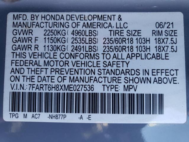 2021 HONDA CR-V EXL - 7FART6H8XME027536