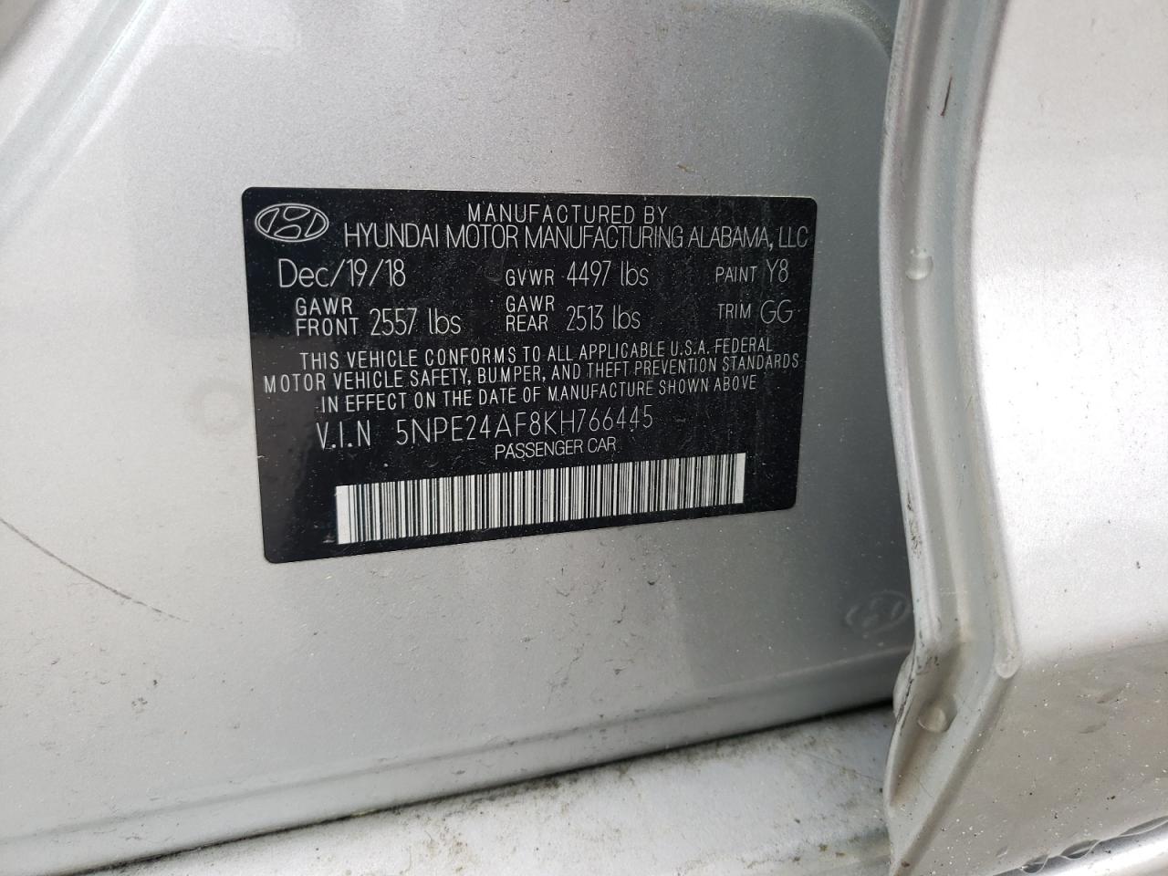 5NPE24AF8KH766445 2019 Hyundai Sonata Se