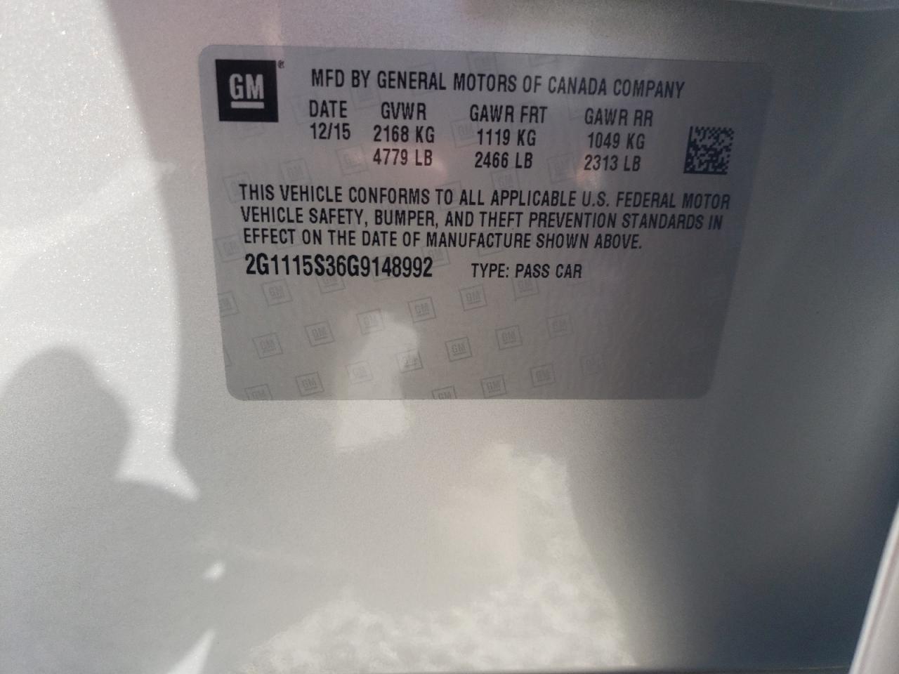 2G1115S36G9148992 CHEVROLET IMPALA 2016