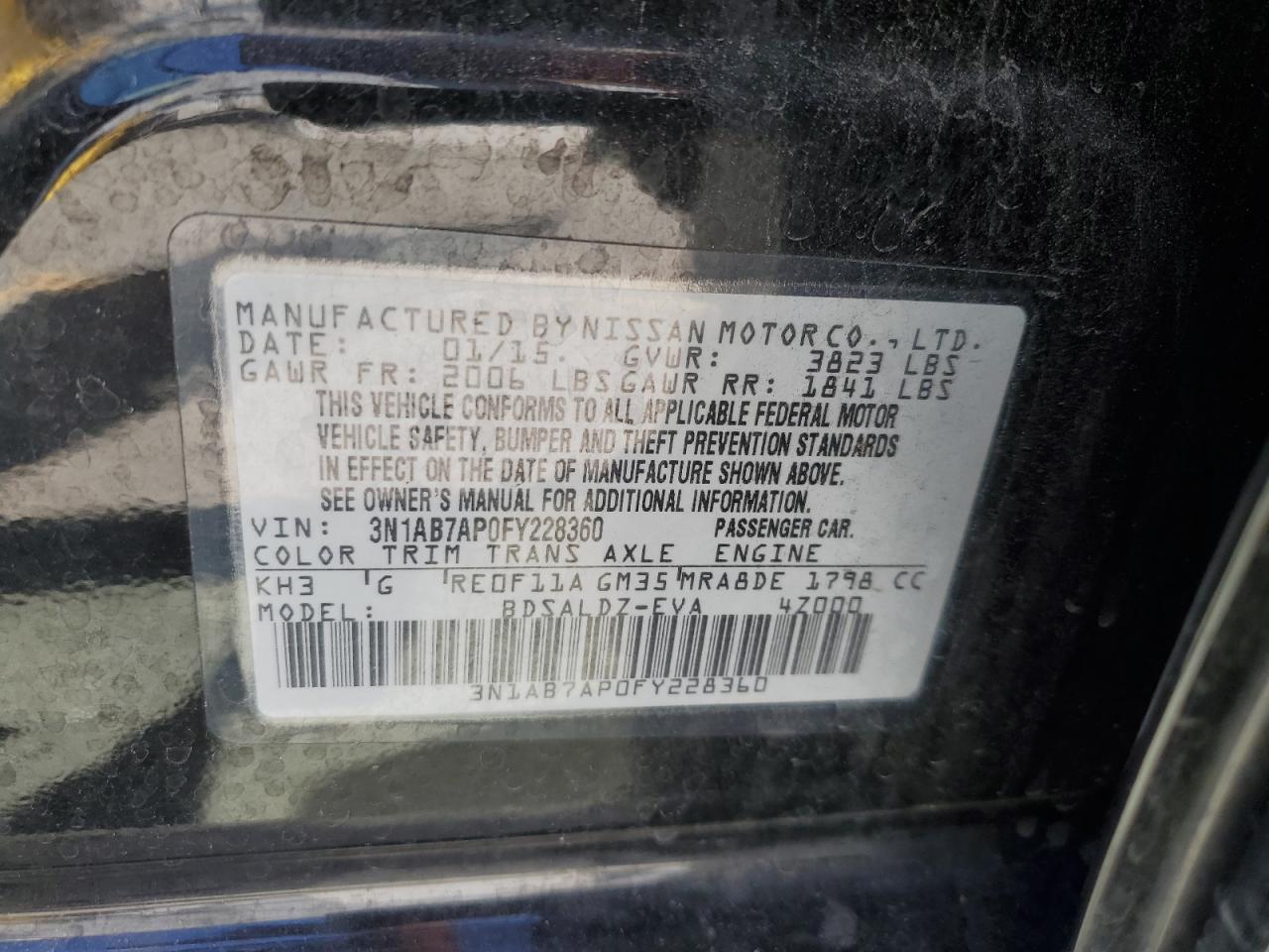 3N1AB7AP0FY228360 2015 Nissan Sentra S