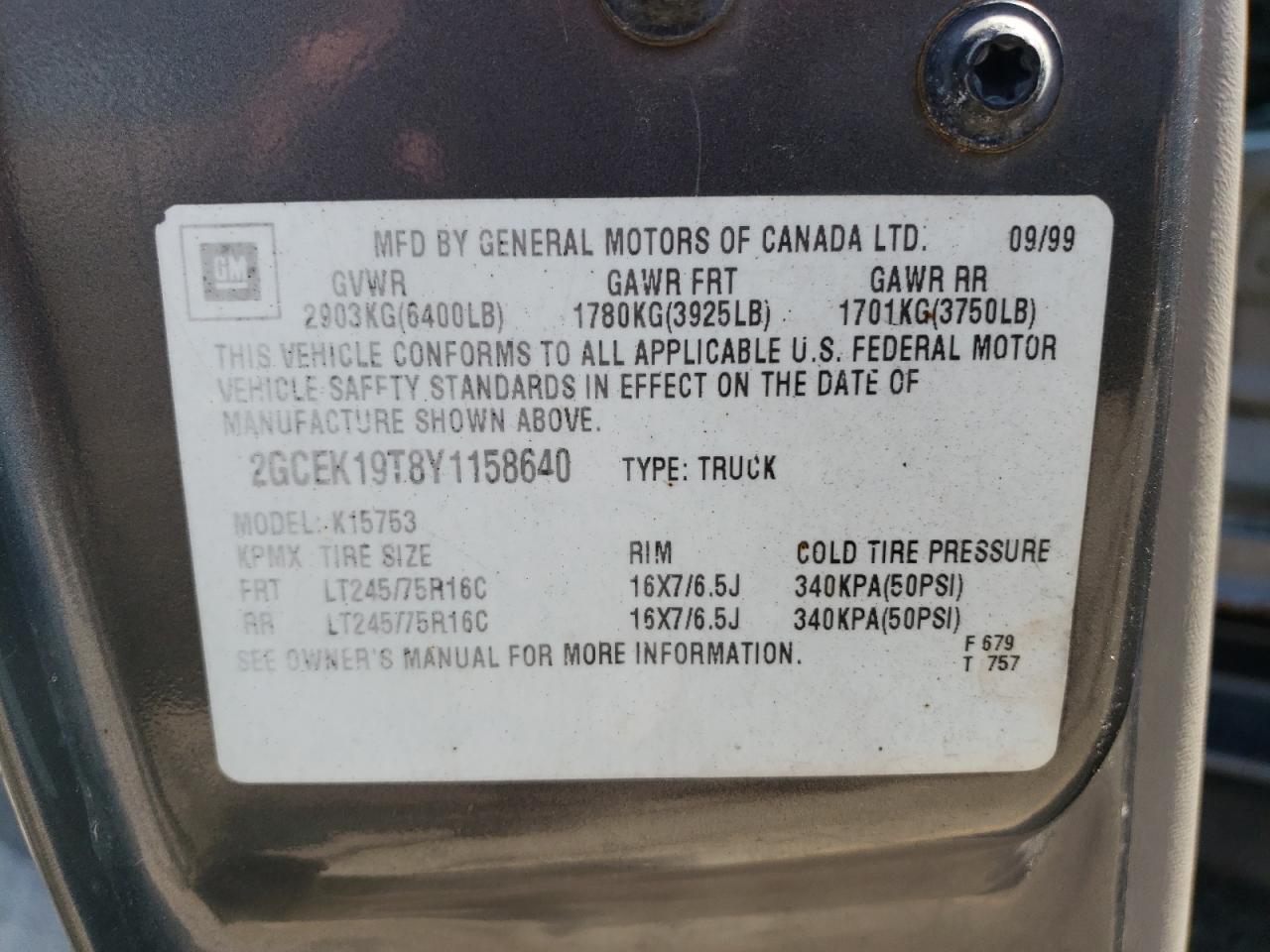 2GCEK19T8Y1158640 2000 Chevrolet Silverado K1500