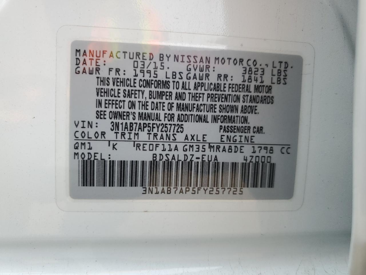 3N1AB7AP5FY257725 2015 Nissan Sentra S