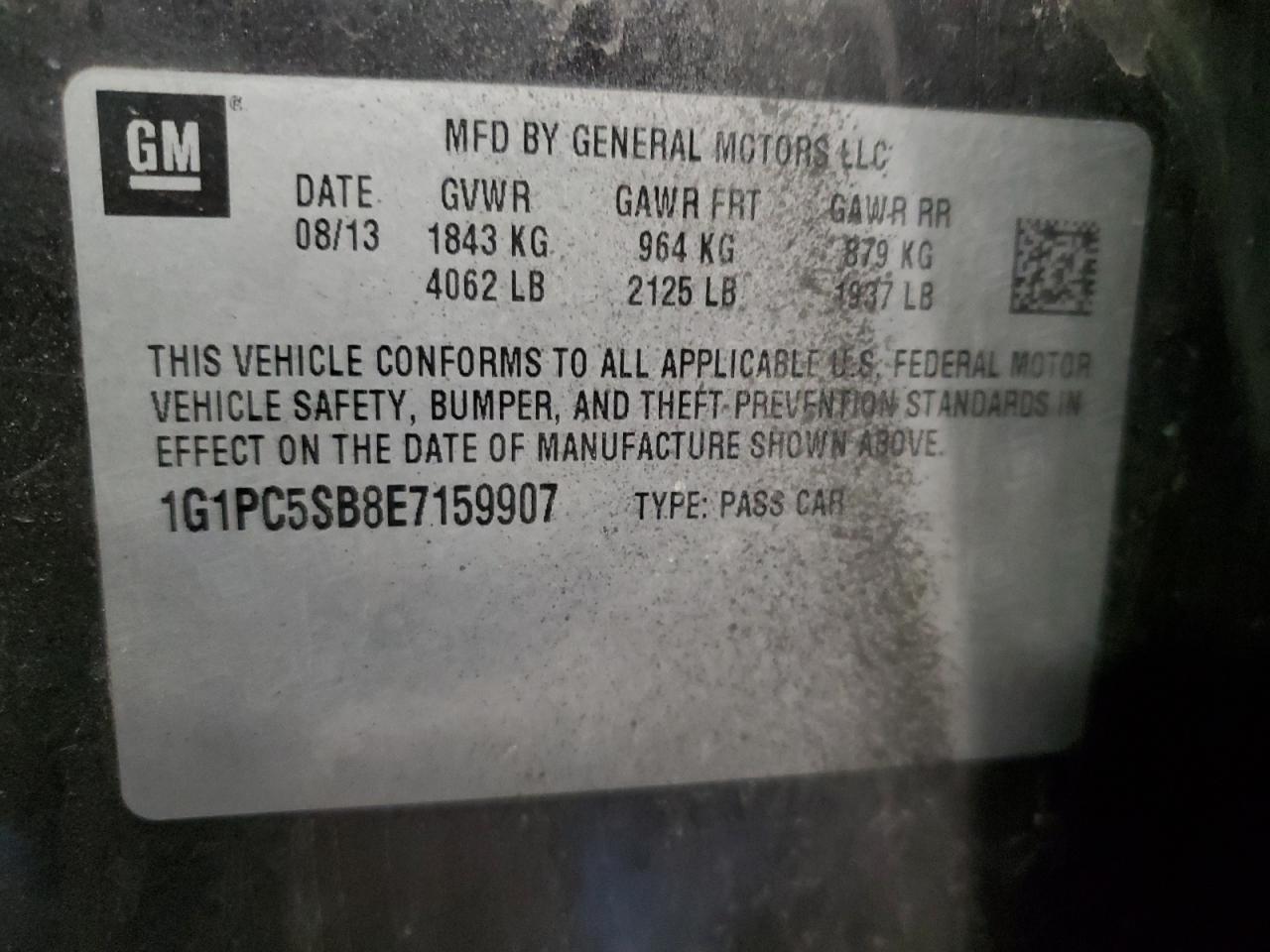 1G1PC5SB8E7159907 2014 Chevrolet Cruze Lt