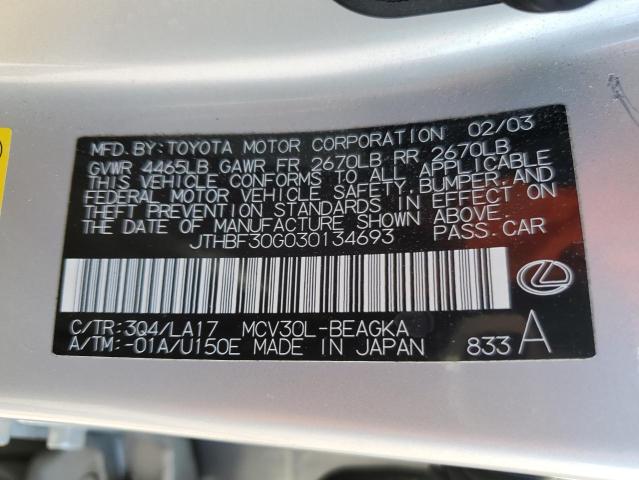 2003 Lexus Es 300 VIN: JTHBF30G030134693 Lot: 47326184