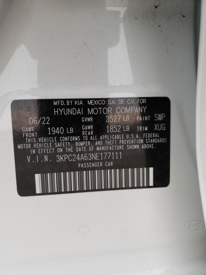 3KPC24A63NE177111 2022 Hyundai Accent Se