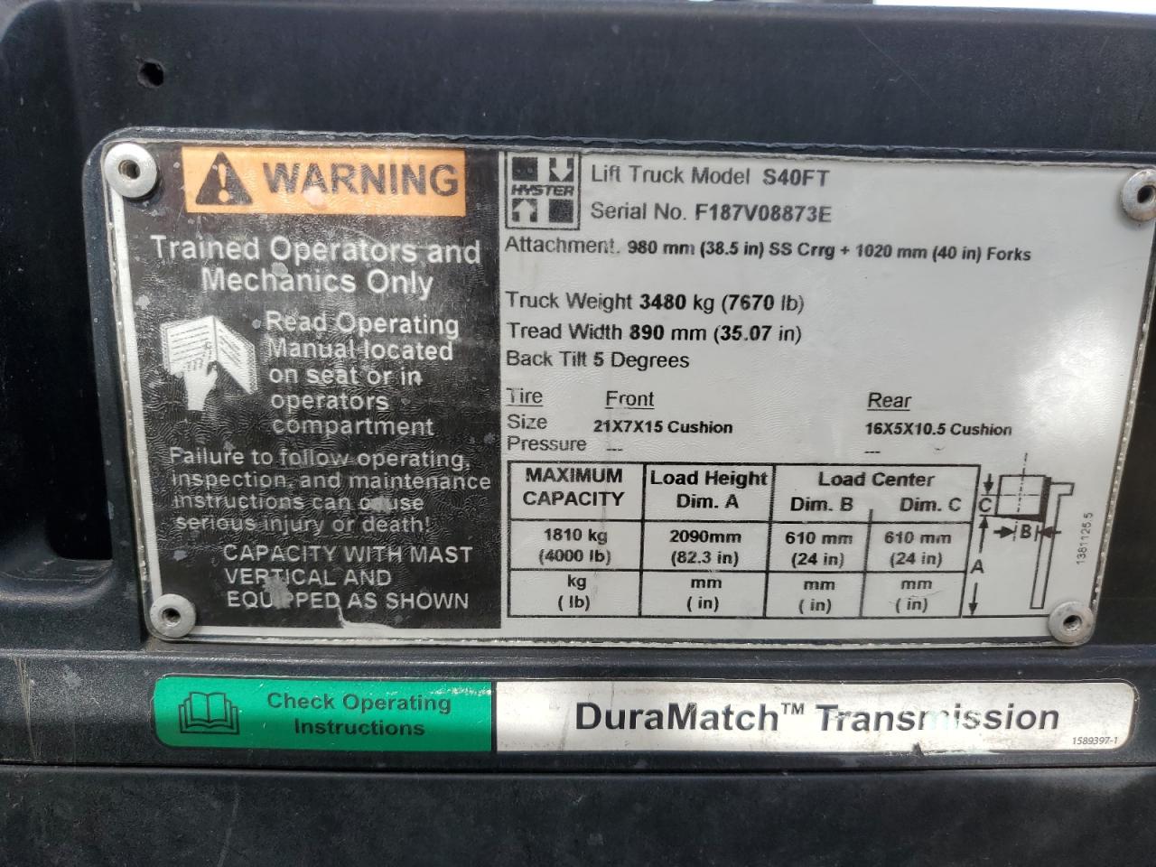 Lot #3240355936 2007 HYST FORKLIFT