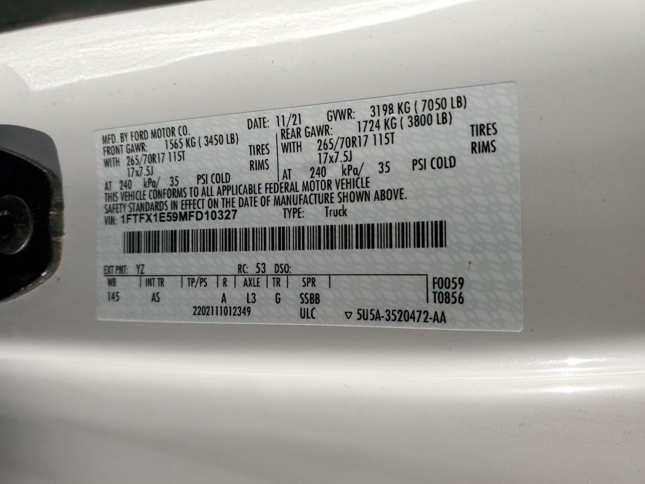 1FTFX1E59MFD10327 FORD F-150 2021