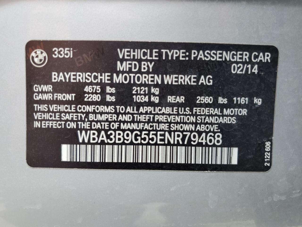 WBA3B9G55ENR79468 2014 BMW 335 Xi