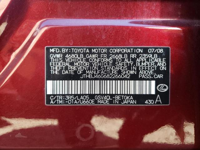 2008 Lexus Es 350 VIN: JTHBJ46G682266042 Lot: 47581894