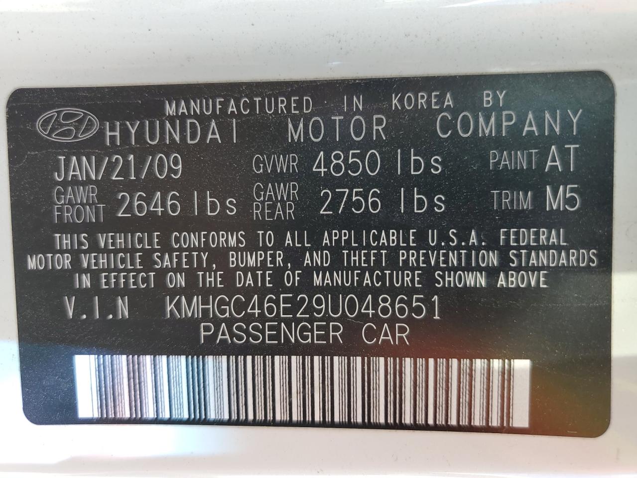 KMHGC46E29U048651 2009 Hyundai Genesis 3.8L