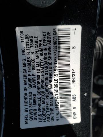 2009 Honda Civic Lx VIN: 1HGFA16589L019196 Lot: 46752724