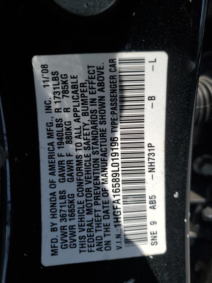 1HGFA16589L019196 2009 Honda Civic Lx