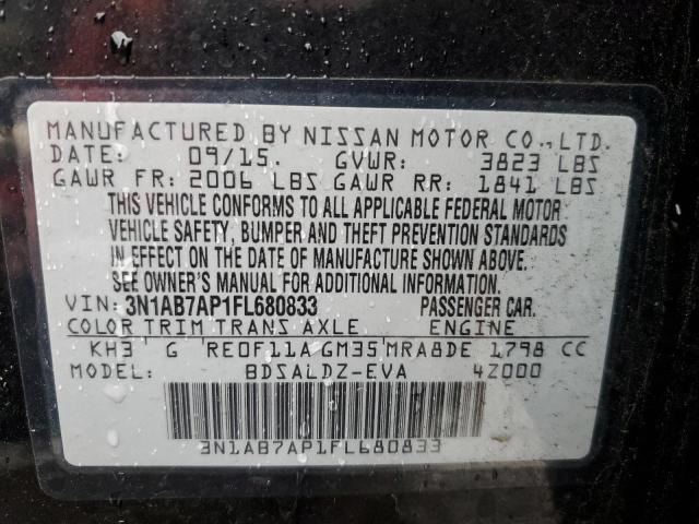 2015 Nissan Sentra S VIN: 3N1AB7AP1FL680833 Lot: 45639894