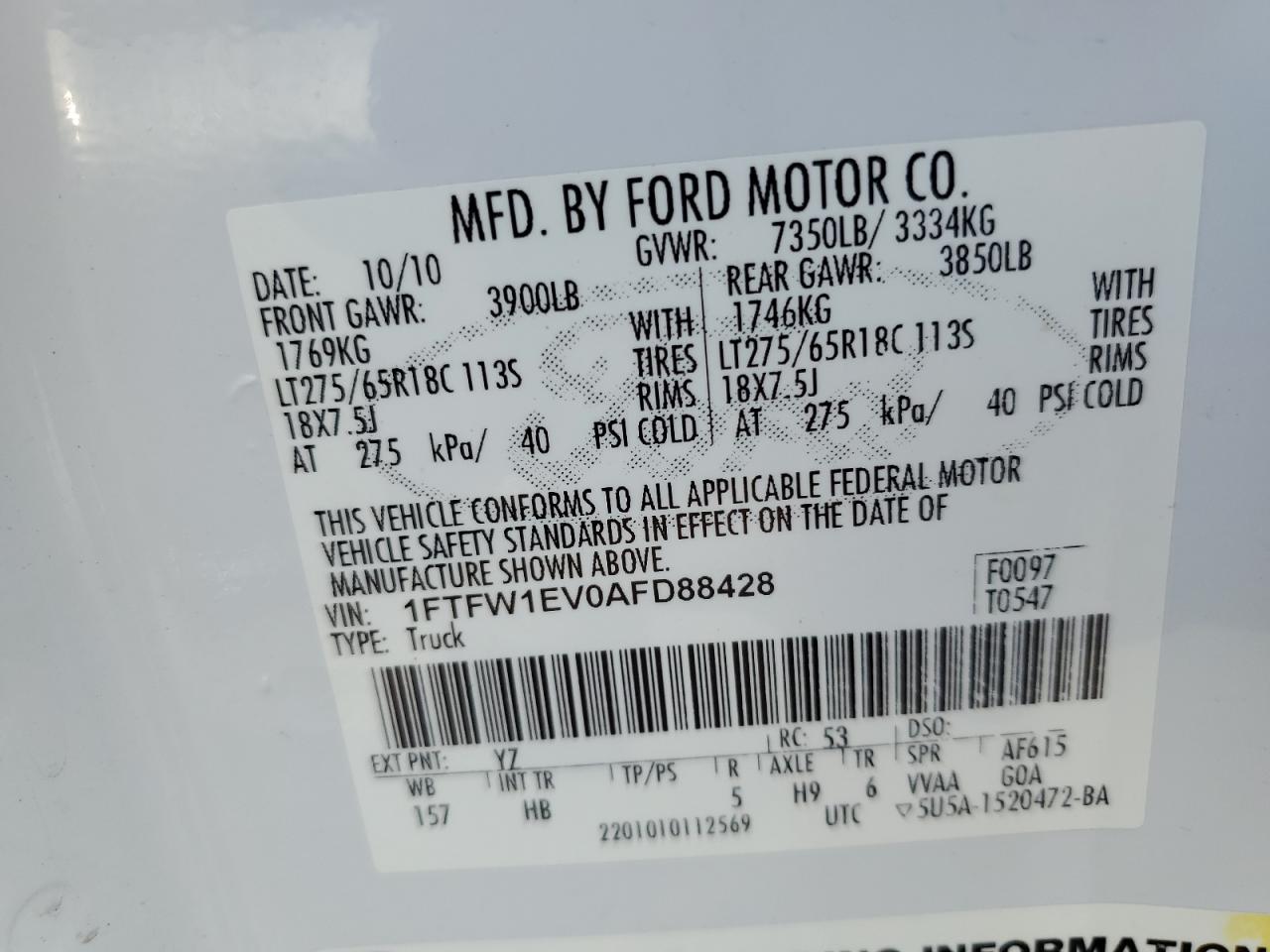 1FTFW1EV0AFD88428 2010 Ford F150 Supercrew