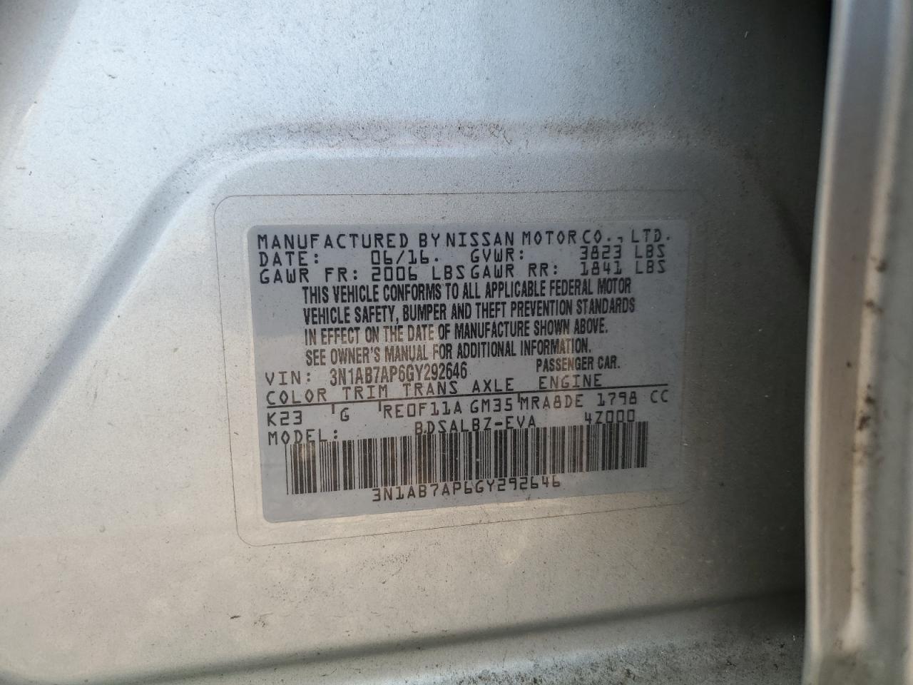 3N1AB7AP6GY292646 2016 Nissan Sentra S