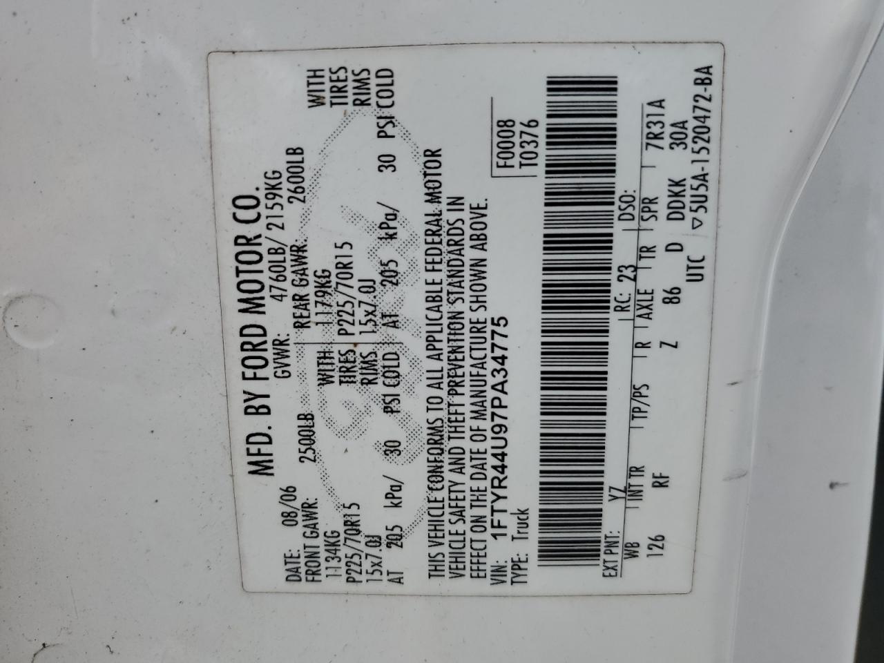 1FTYR44U97PA34775 2007 Ford Ranger Super Cab